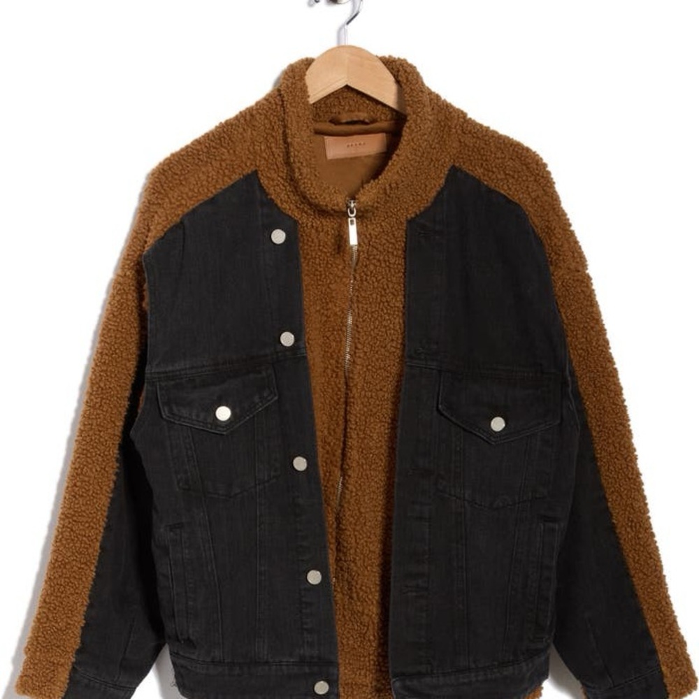Blank NYC High Pile Fleece Trim Denim Jacket in size XS and S